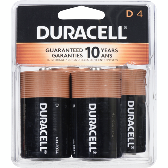 Duracell Coppertop Alkaline Batteries, D 4 ea, $3.00/1ea