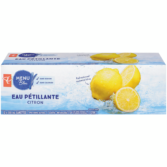 PC Menu Bleu Eau pétillante au citron, paquet de 12 12x355.0 ml, 0,13 $/100ml