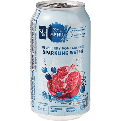 PC Blue Menu Blue Menu Blueberry Pomegranate Sparkling Water 12x355.0 ml, $0.15/100ml