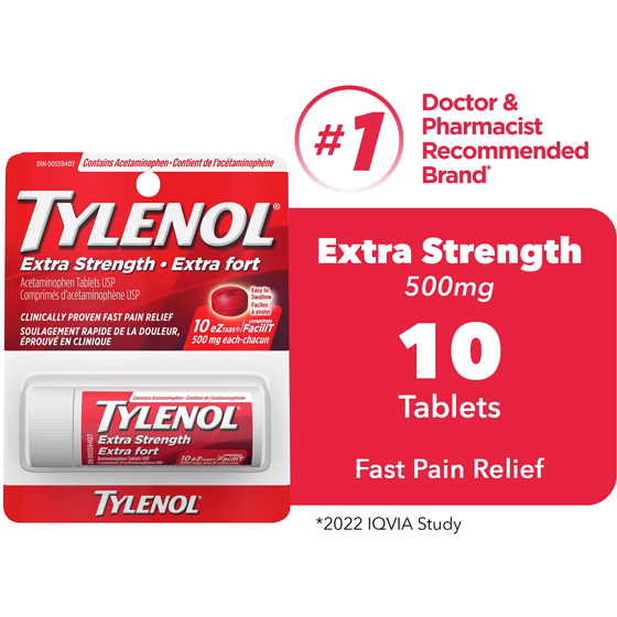 Tylenol Extra Strength Pain Relief Acetaminophen 500mg EZTabs 10 ea, $0.45/1ea