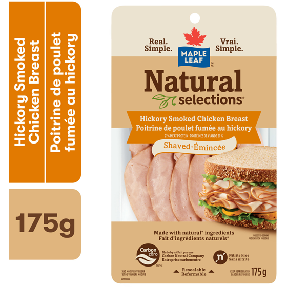 Maple Leaf Natural Selections Shaved Deli Chicken Breast, Hickory Smoked 175 g, $51.37/1kg $5.14/100g