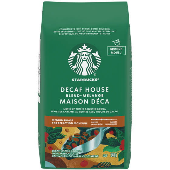Starbucks Decaf House Blend Medium Roast Ground Coffee Bag 340 g, $4.70/100g