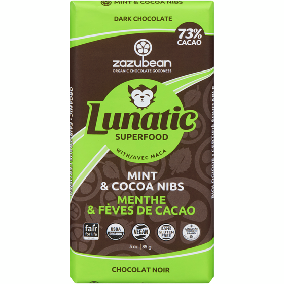 Zazubean Organic Lunatic Dark Chocolate, Mint & Cocoa Nibs 85 g, $8.22/100g