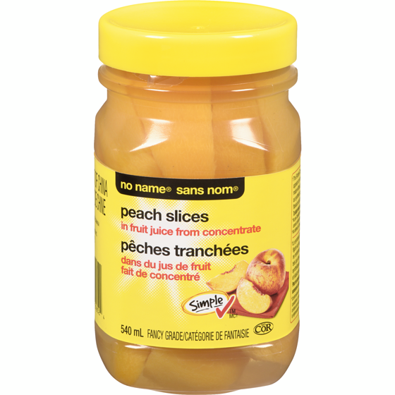 No Name Clingstone Peach Slices in Fruit Juice From Concentrate 540 ml, $0.83/100ml