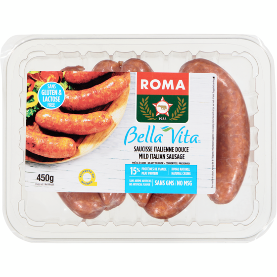 Roma Bella Vita Italian Sausage, Mild Gluten-Free 450 g, $2.00/100g