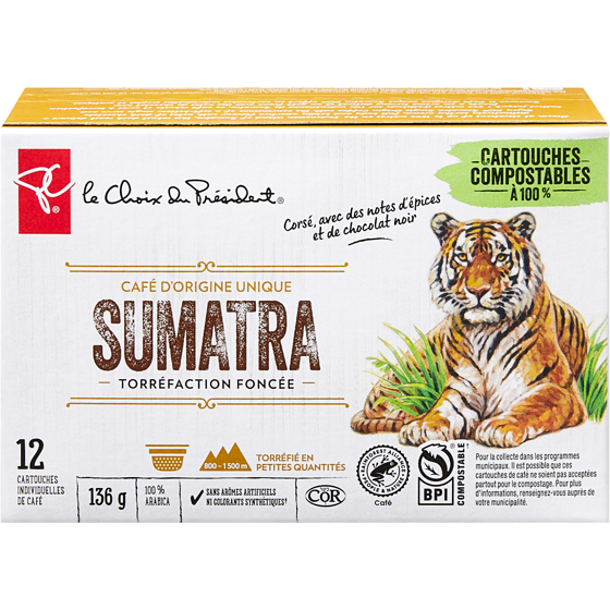 le Choix du Président Cartouches individuelles de café d’origine unique Sumatra torréfaction foncée 12 ea, 0,75 $/1ch
