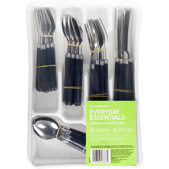 Everyday Essentials 50-Piece Cutlery Set with Tray 1 ea, $15.00/1ea