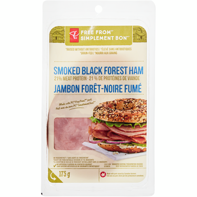 President's Choice Free From Smoked Black Forest Ham 175 g, $51.37/1kg $5.14/100g