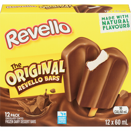 The Original Revello Frozen Dairy Dessert Bars natural flavours and quality milk 12x60.0 ml, $0.80/100ml