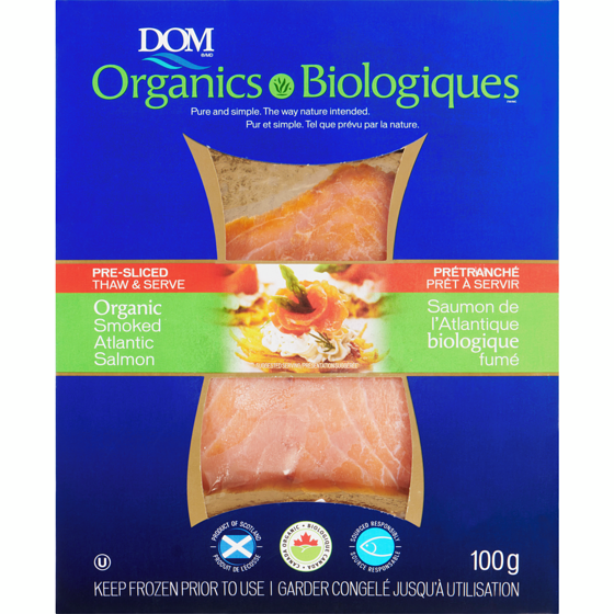 DOM Organic Smoked Salmon     100 g, $13.99/100g