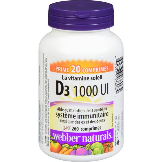 Webber Naturals Vitamine D3 1 000 UI 260 ea, 0,03 $/1ch