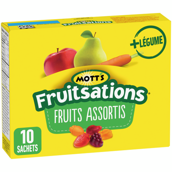 Mott’s Fruitsations Collations à Saveur de Fruits, Fruits Assortis, Sans Gluten, 10 Sachets 226 g, 1,77 $/100g