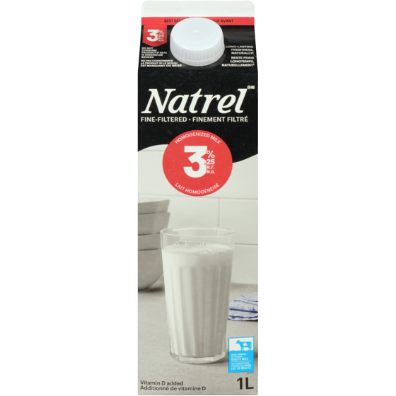 Natrel Lait homogénéisé 3,25 % finement filtré 1 l, 0,40 $/100ml