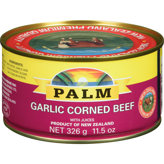 Palm Corned Beef & Garlic 326 g, $2.30/100g