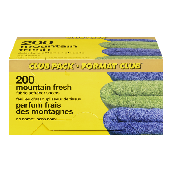 No Name Mountain Fresh Dryer Sheets Club Size 200 ea, $0.04/1ea