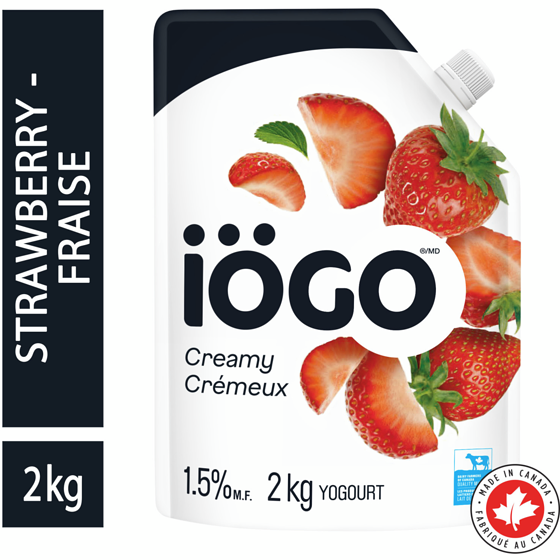 IOGO Strawberry Yogurt Pouch 1.5% 2 kg, $5.40/1ea