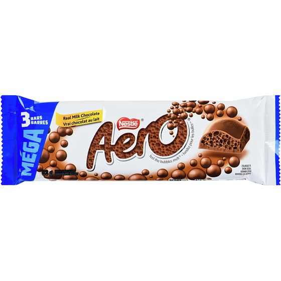 Nestlé Aero Chocolat au lait format méga, 3 barres en 1 63 g, 0,05 $/1ch