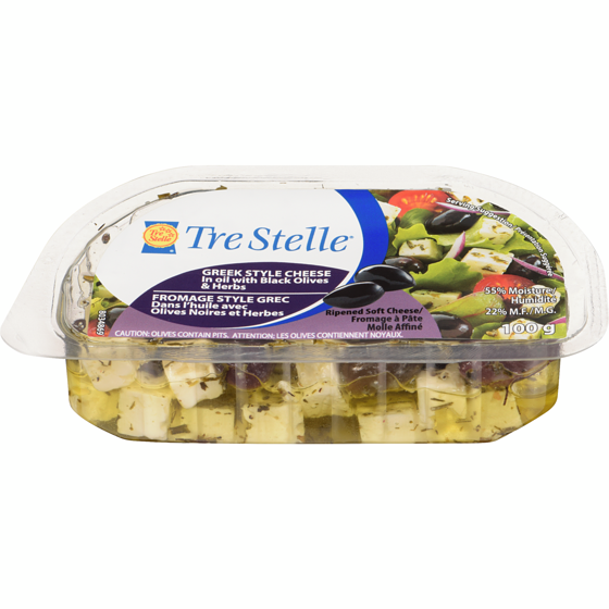 Tre Stelle Feta in Oil with Black Olives & Herbs 100 g, $5.99/100g