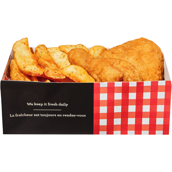 null 2 morceaux de poulet frit et quartiers de pomme de terre (Après 11h) 400 g, 2,25 $/100g