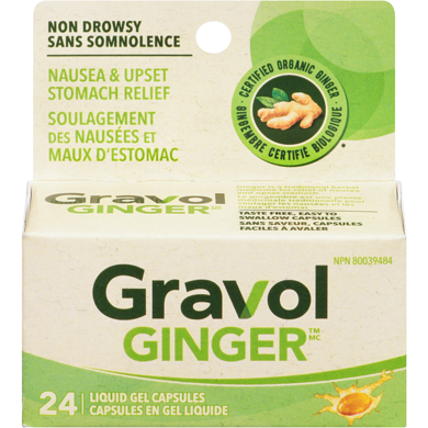 Gravol Ginger Capsules de gel liquide 24 ea, 0,46 $/1ch