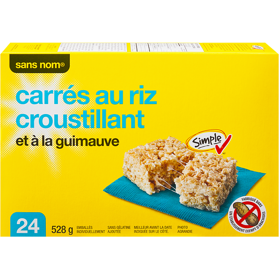 Sans Nom Carrés au riz croustillant et à la guimauve 528 g, 1,89 $/100g