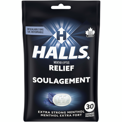 Halls Pastilles pour la gorge, Mentho-Lyptus Extra fort, sac de 30 pastilles 30 ea, 0,13 $/1ch