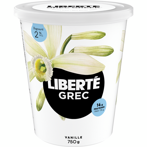 Liberté Grec Yogourt 2 %, Vanille, Teneur élevée en protéines 750 g, 1,07 $/100g