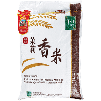 T&T Riz thaï au jasmin 18.1 kg, 0,25 $/100g