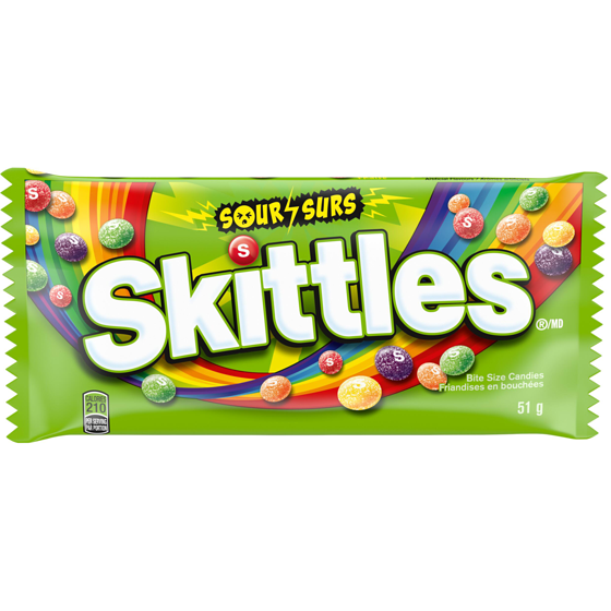 Skittles Sour Chewy Candy, Full Size Bag 51 g, $2.94/100g
