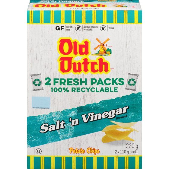 Old Dutch Potato Chips, Salt & Vinegar 220 g, $1.59/100g