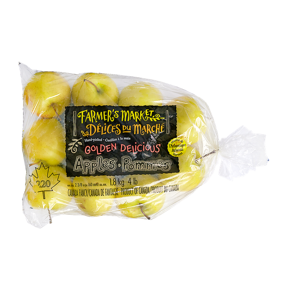 Farmer's Market Golden Delicious Apples, 4 lb Bag 1.81 kg, $0.44/100g