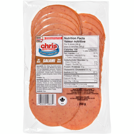 Chris Brothers All Beef Salami 250 g, $2.20/100g