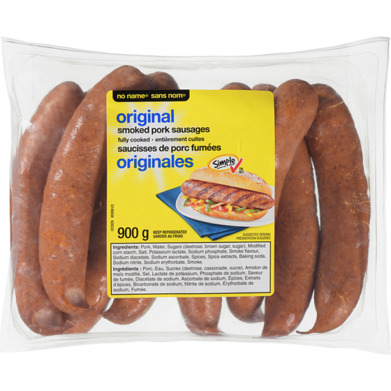 Sans Nom Saucisses fumées originales 900 g, 0,83 $/100g