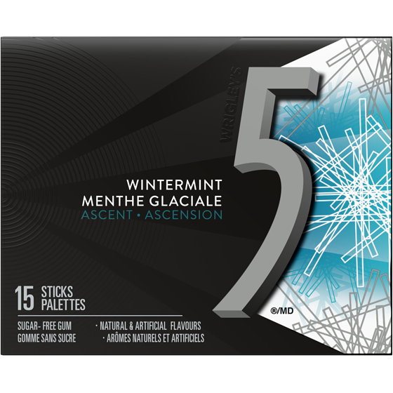 Wrigley's 5 Wintermint-Ascent Flavoured Sugar Free Chewing Gum, 1 Sticks, 1 Pack 15 ea, $0.20/1ea