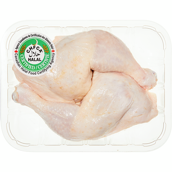 null Halal Chicken Thighs with Back Attached, Tray Pack $6.61/1kg $3.00/1lb