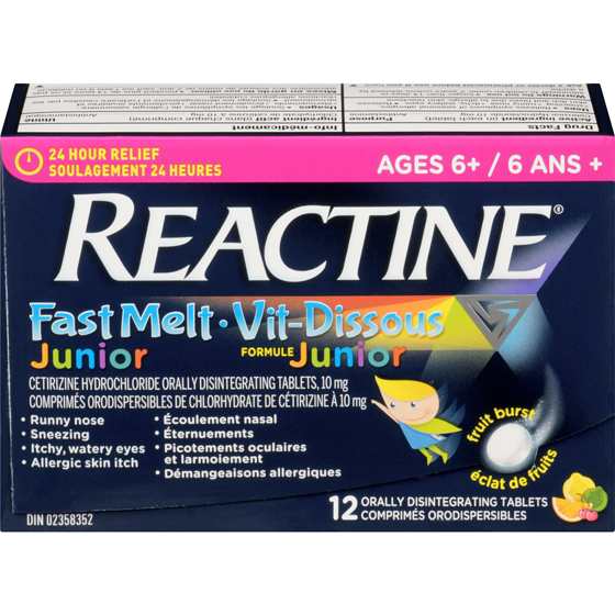 Réactine Dissolution rapide junior 12 ea, 1,25 $/1ch