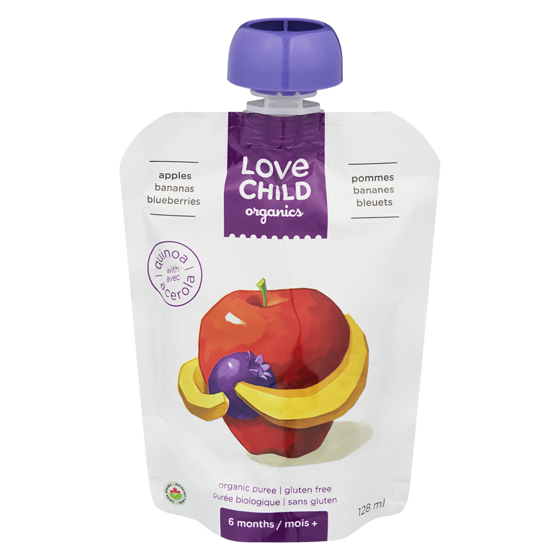 Love Child Organics Organic Apples, Bananas + Blueberries Puree 128 ml, $1.71/100ml