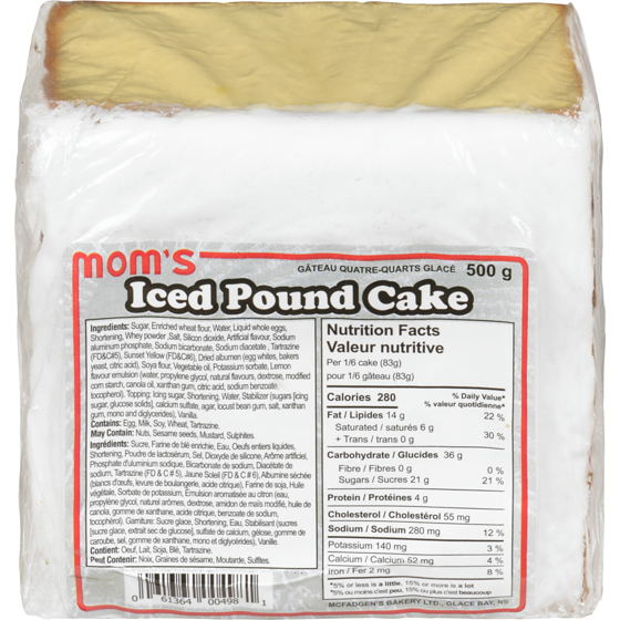 Moms Iced Pound Cake 500 g, $1.40/100g