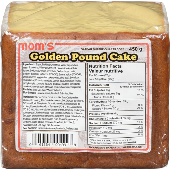 Moms Golden Pound Cake 450 g, $1.33/100g