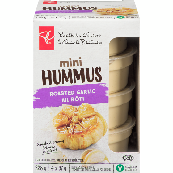 le Choix du Président Mini Hummus À L'Ail Grillé - Trempette Et Tartinade Aux Pois Chiches 228 g, 1,75 $/100g