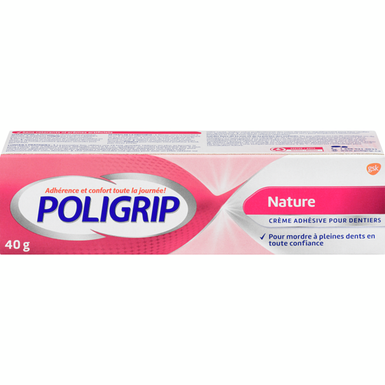 Poligrip Crème Adhésive Pour Prothèse Dentaire Sans Saveur 40 g, 16,23 $/100g