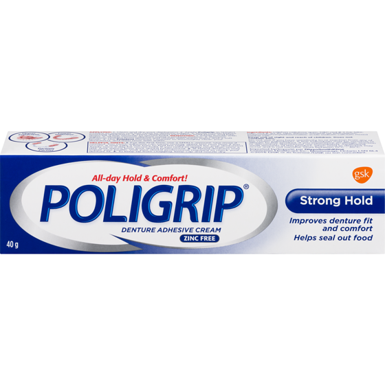 Poli Grip Strong Hold Denture Adhesive Cream, Zinc Free 40 g, $18.73/100g