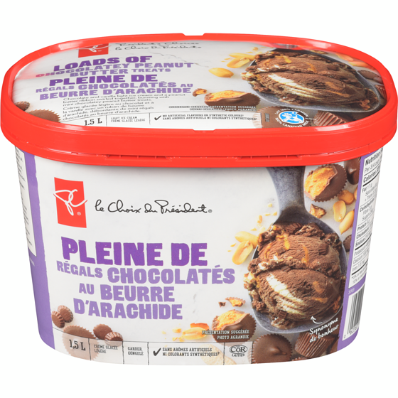 le Choix du Président Crème glacée légère pleine de régals chocolatés au beurre d'arachide 1.5 l, 0,50 $/100ml