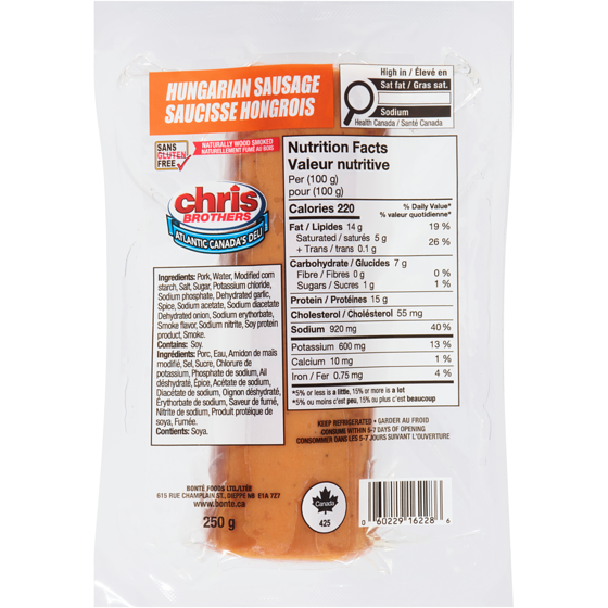 Chris Brothers Hungarian Sausage 250 g, $2.52/100g