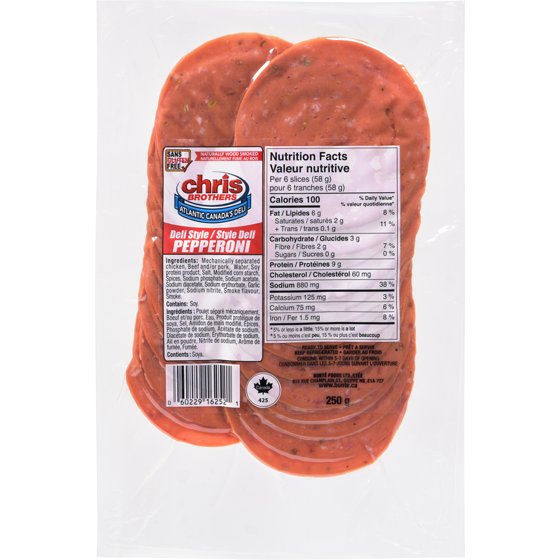 Chris Brothers Sliced Deli Pepperoni 250 g, $1.80/100g