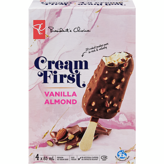 President's Choice Cream First Vanilla Almond Ice Cream Bars 340 ml, $1.18/100ml