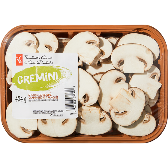 President's Choice Sliced Cremini Mushrooms 454 g, $1.32/100g