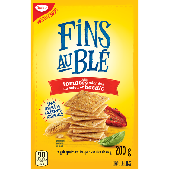 Christie Craquelins FINS AU BLÉ Tomates séchées au soleil et basilic 200 g, 2,15 $/100g