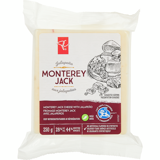President's Choice Monterey Jack Cheese with Jalapeños 250 g, $3.60/100g