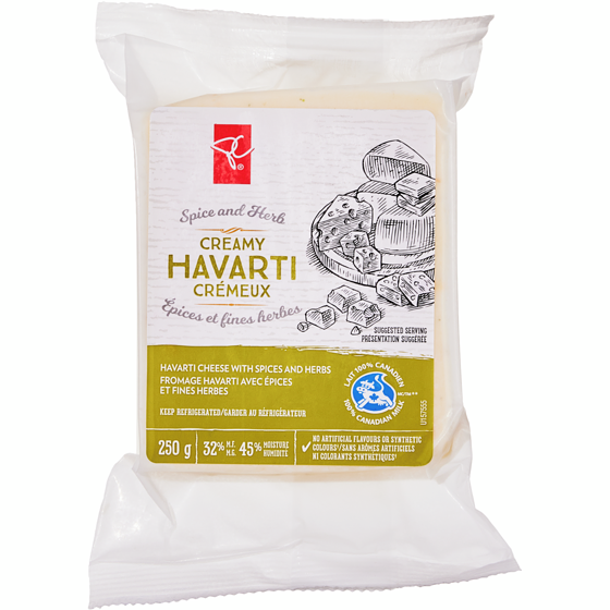 President's Choice Herb & Spice Havarti Cheese Block 250 g, $3.20/100g